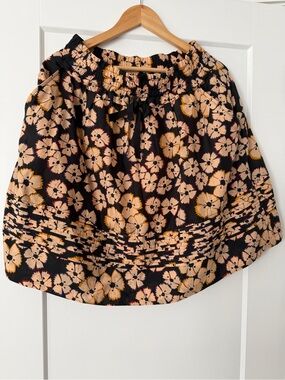 Marc Jacobs Black Floral Drawstring A-Line Skirt with Peach Blooms